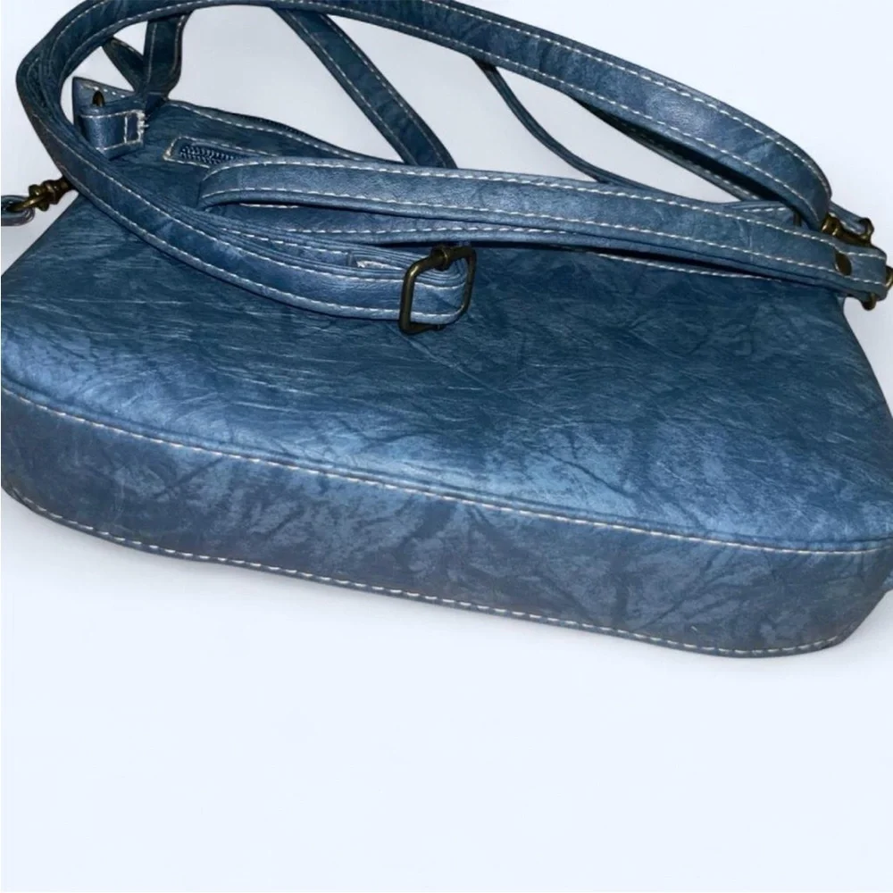 Stone Mountain Blue Jean Denim Look Crossbody Wristlet Bag - Picture 4 of 14